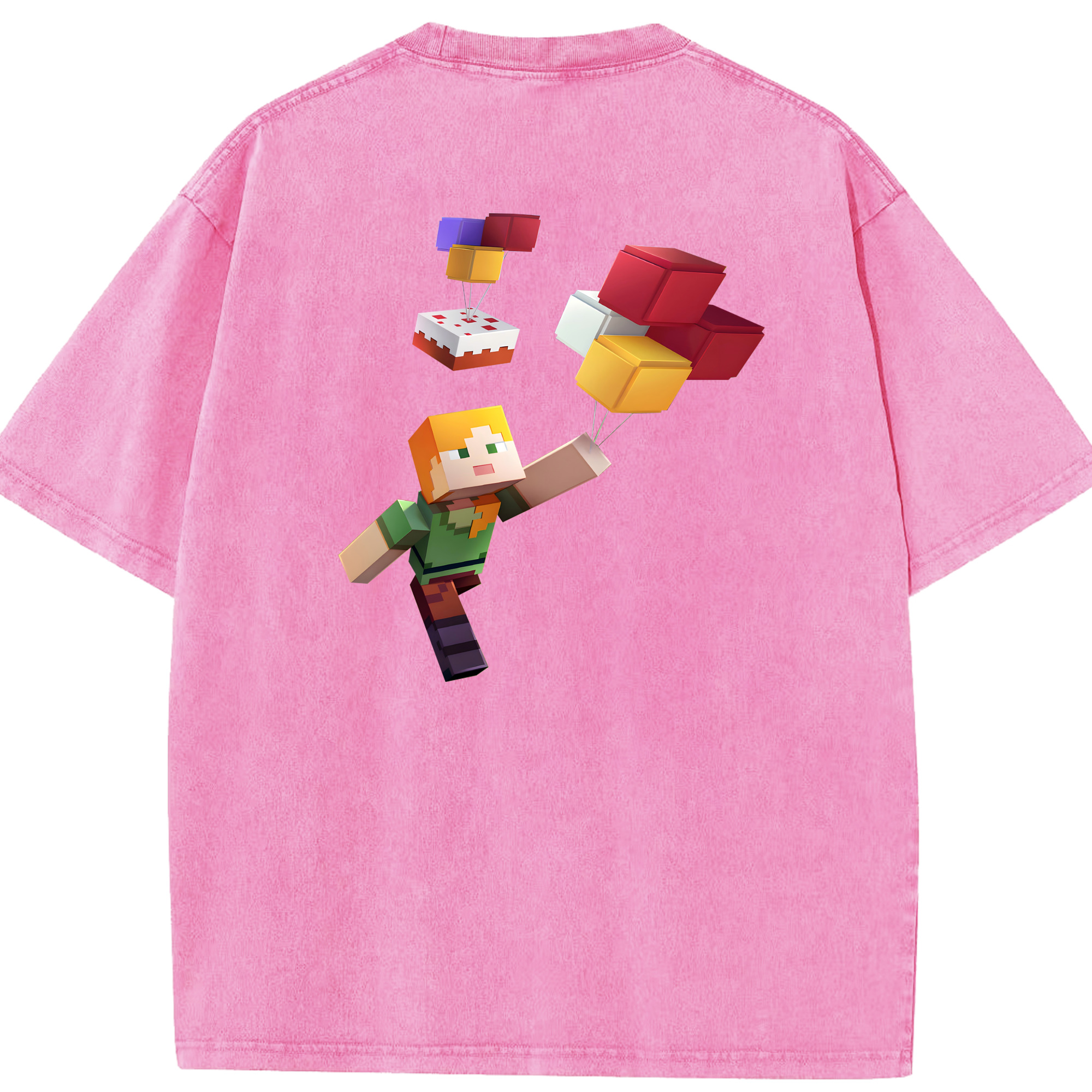 （画像用） マインクラフト ブロックの世界 Minecraft MC Block world 綿100% ヴィンテージ風 半袖Tシャツ（背面プリント）